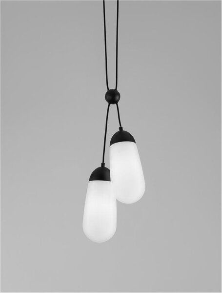 Nova Luce Závěsné svítidlo BLAKY matný černý kov a opálové sklo E14 2x5W