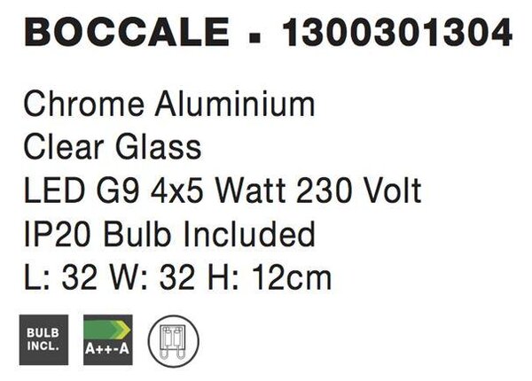 Nova Luce Stropní svítidlo BOCCALE chromovaný hliník čiré sklo G9 4x5W vč. žárovky