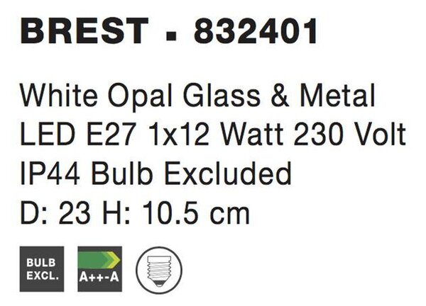 Nova Luce Stropní svítidlo BREST stropní svítidlo bílé opálové sklo a kov E27 2x12W, IP44