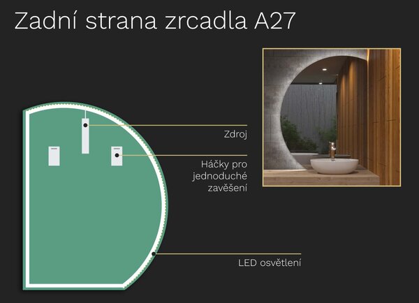 Atypické zrcadlo do koupelny s LED osvětlením A27 65x84