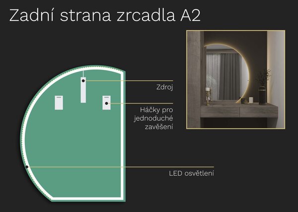 Atypické zrcadlo do koupelny s LED osvětlením A2