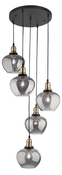 Nova Luce Závěsné svítidlo CEDRO kouřové sklo Bronz a černý kov E27 5x12W