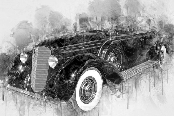 Obraz historické retro auto v černobílém provedení