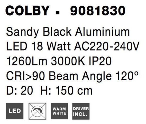 Nova Luce Stojací lampa COLBY černý hliník LED 18W 3000K
