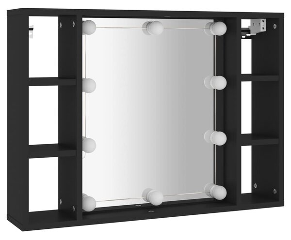 Zrcadlová skříňka s LED černá 76 x 15 x 55 cm