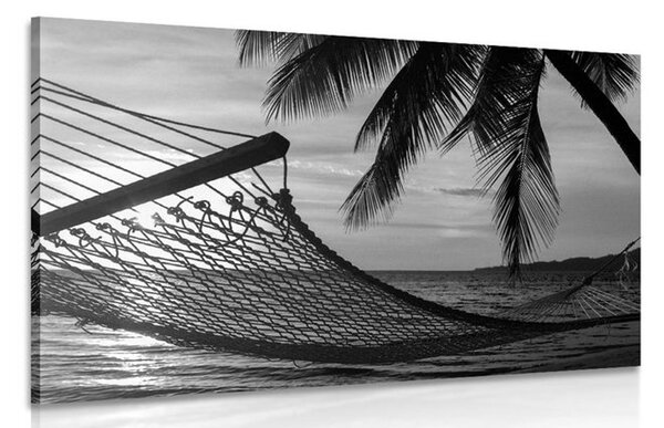 Obraz houpací síť na pláži v černobílém provedení
