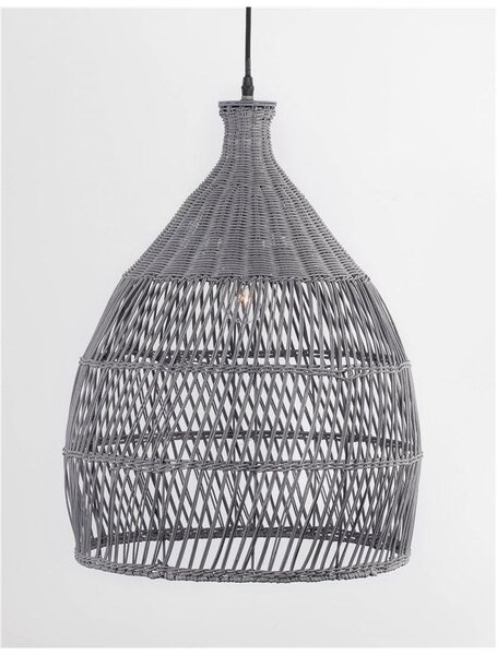 Nova Luce Závěsné svítidlo DESTIN železo a ratan, šedá barva E27 1x12W