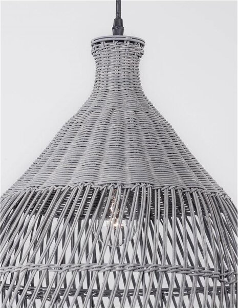 Nova Luce Závěsné svítidlo DESTIN železo a ratan, šedá barva E27 1x12W