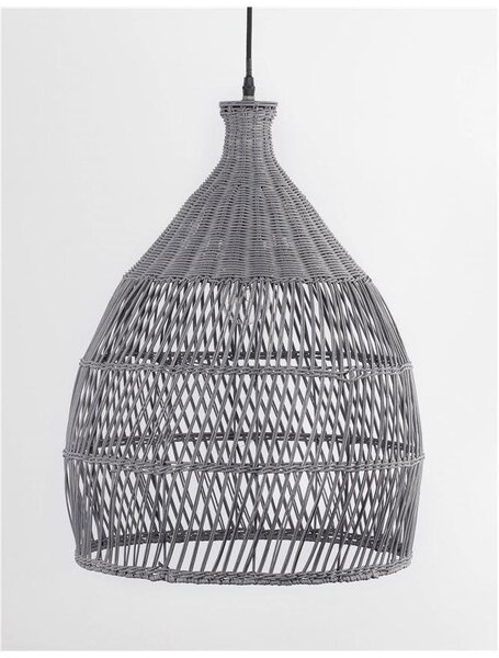 Nova Luce Závěsné svítidlo DESTIN železo a ratan, šedá barva E27 1x12W