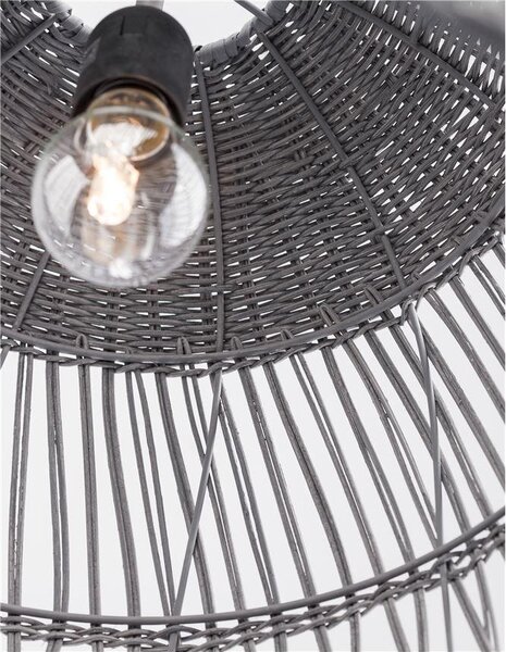 Nova Luce Závěsné svítidlo DESTIN železo a ratan, šedá barva E27 1x12W