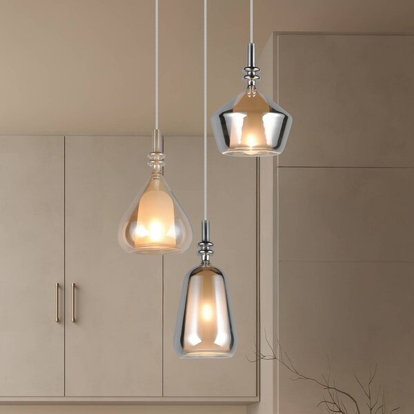 Trio Lighting Závěsné světlo Aldea, Ø 28 cm, bílá/jantarová/chrom, sklo, 3 svítidla., stmívatelný, Krémová / jantar, Obývací pokoj / jídelna, Sklo