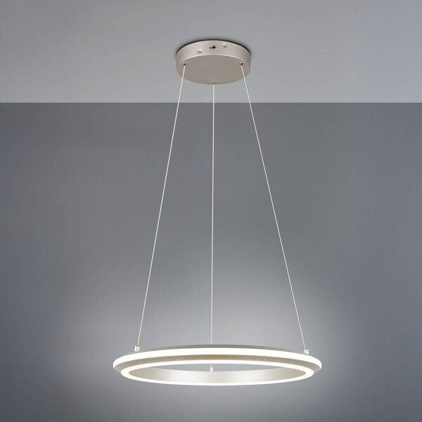 Trio Lighting LED závěsné světlo Amador, Ø 45 cm, niklová barva, kov,, stmívatelný, Hliník / šedá / zinek, Obývací pokoj / jídelna, kov, Moderní