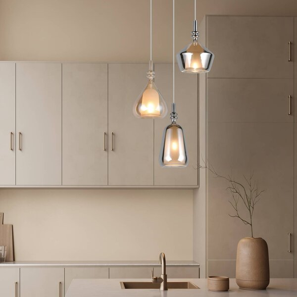Trio Lighting Závěsné světlo Aldea, Ø 28 cm, bílá/jantarová/chrom, sklo, 3 svítidla., stmívatelný, Krémová / jantar, Obývací pokoj / jídelna, Sklo