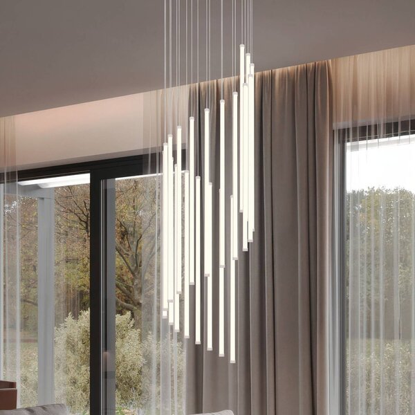 Trio Lighting Závěsné světlo LED Baxter, světle šedé, Ø 37 cm, kov stmívatelné, stmívatelný, Hliník / šedá / zinek, Obývací pokoj / jídelna, kov, Moderní