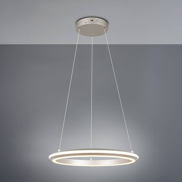 Trio Lighting LED závěsné světlo Amador, Ø 45 cm, niklová barva, kov,, stmívatelný, Hliník / šedá / zinek, Obývací pokoj / jídelna, kov, Moderní