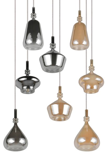 Trio Lighting Závěsné světlo Aldea, Ø 60 cm, bílá/jantarová/chrom, sklo, 8 žárovek., stmívatelný, Krémová / jantar, Obývací pokoj / jídelna, Sklo