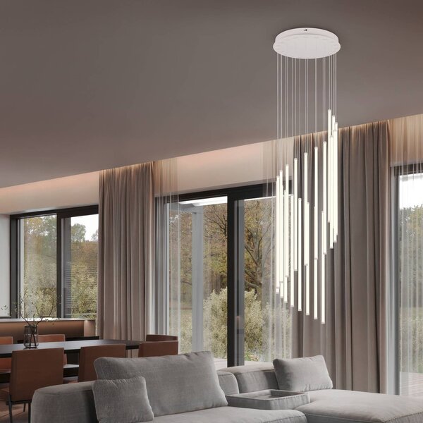 Trio Lighting Závěsné světlo LED Baxter, světle šedé, Ø 37 cm, kov stmívatelné, stmívatelný, Hliník / šedá / zinek, Obývací pokoj / jídelna, kov, Moderní