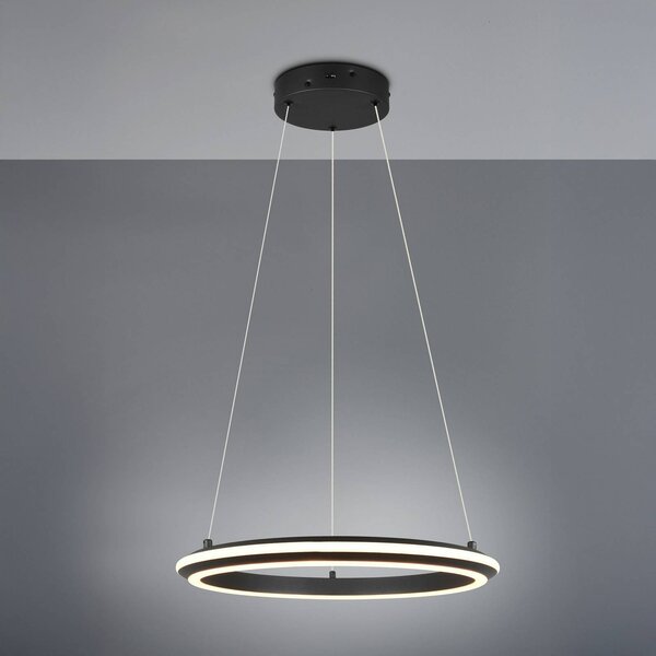 Trio Lighting Závěsné světlo LED Amador, Ø 45 cm, matná černá, kov,, stmívatelný, Černá, Obývací pokoj / jídelna, kov, Moderní