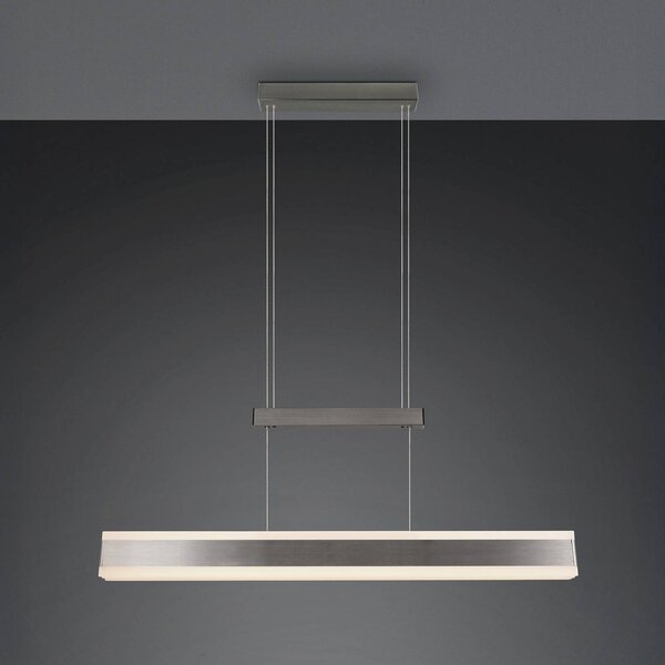 Trio Lighting Závěsné světlo LED Arcola, niklová barva, 152 cm, dotykový stmívač, stmívatelný, Hliník / šedá / zinek, Obývací pokoj / jídelna, kov, Moderní