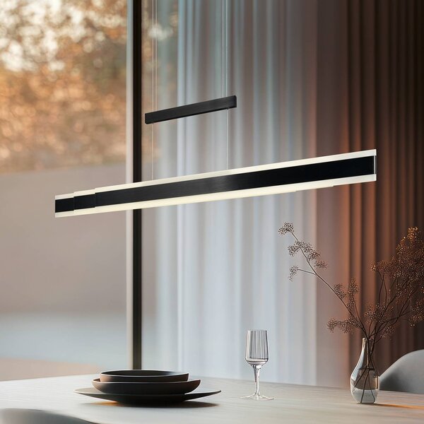 Trio Lighting Závěsné světlo Arcola černá, délka 152 cm, dotykový stmívač,, stmívatelný, Černá, Obývací pokoj / jídelna, kov, Moderní