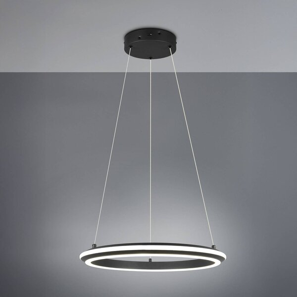 Trio Lighting Závěsné světlo LED Amador, Ø 45 cm, matná černá, kov,, stmívatelný, Černá, Obývací pokoj / jídelna, kov, Moderní