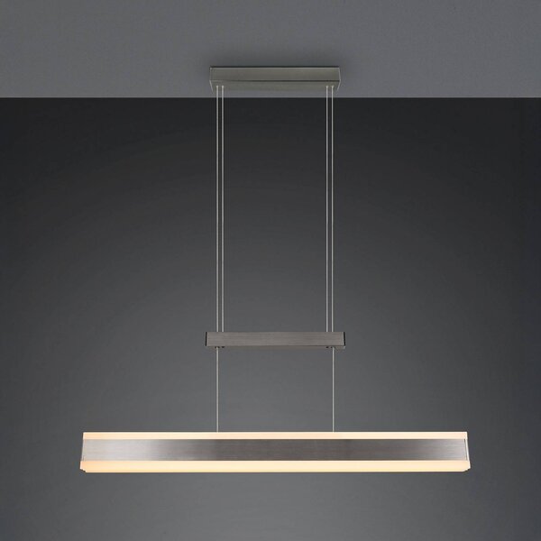 Trio Lighting Závěsné světlo LED Arcola, niklová barva, 152 cm, dotykový stmívač, stmívatelný, Hliník / šedá / zinek, Obývací pokoj / jídelna, kov, Moderní