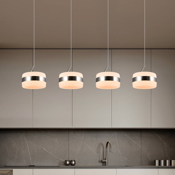Trio Lighting Závěsné LED světlo Dios, niklová barva, délka 85 cm, 4 svítidla., stmívatelný, Hliník / šedá / zinek, Obývací pokoj / jídelna, kov, Moderní