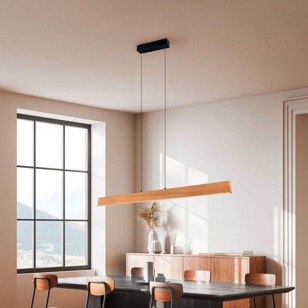 Trio Lighting LED závěsné světlo Edgewood, délka 150 cm, dřevěná barva dřeva,, stmívatelný, Světlé dřevo, Obývací pokoj / jídelna, Dřevo