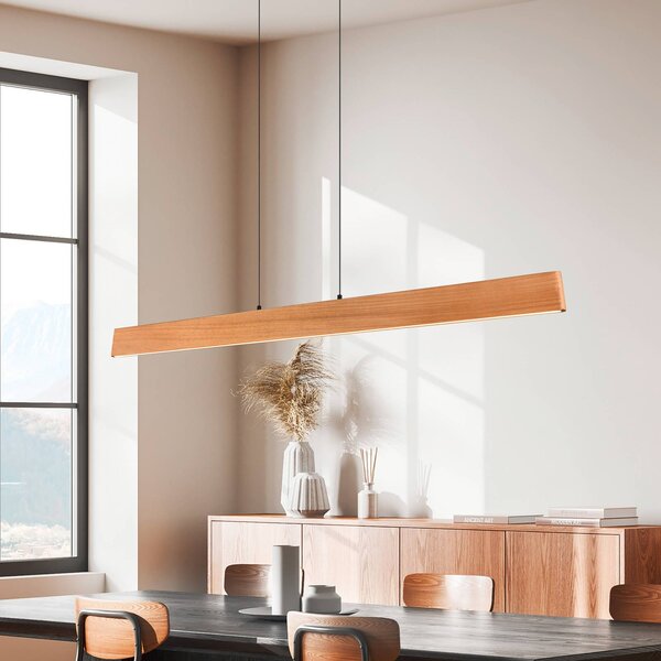 Trio Lighting LED závěsné světlo Edgewood, délka 150 cm, dřevěná barva dřeva,, stmívatelný, Světlé dřevo, Obývací pokoj / jídelna, Dřevo