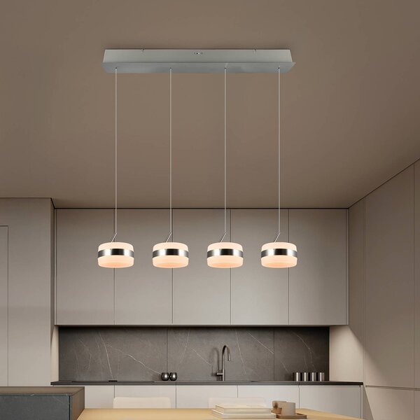 Trio Lighting Závěsné LED světlo Dios, niklová barva, délka 85 cm, 4 svítidla., stmívatelný, Hliník / šedá / zinek, Obývací pokoj / jídelna, kov, Moderní