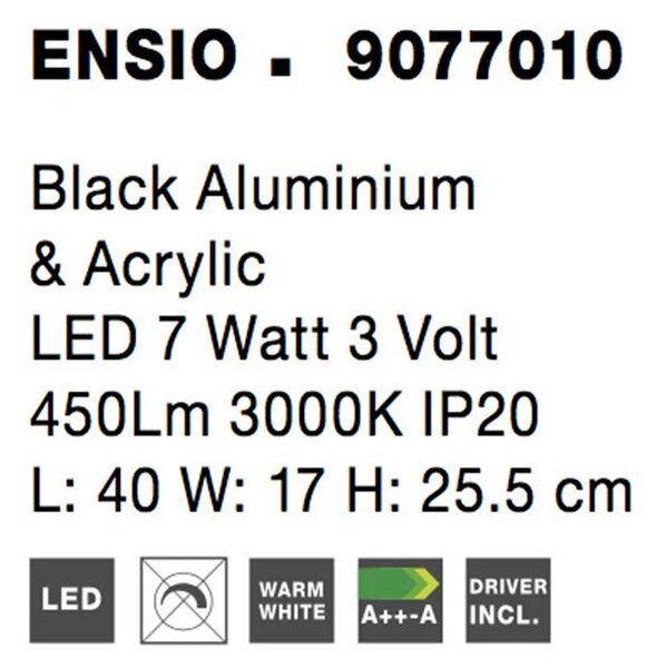 Nova Luce Stolní lampa ENSIO černý hliník a akryl LED 7W 3V 3000K