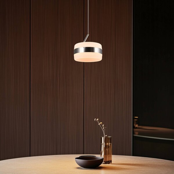 Trio Lighting LED závěsné světlo Dios, niklová barva, Ø 15 cm, kov,, stmívatelný, Hliník / šedá / zinek, Obývací pokoj / jídelna, kov, Moderní