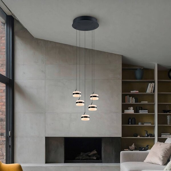 Trio Lighting Závěsné LED světlo Dios, černé, Ø 45 cm, 5 ramen, stmívatelný, Černá, Obývací pokoj / jídelna, kov, Moderní