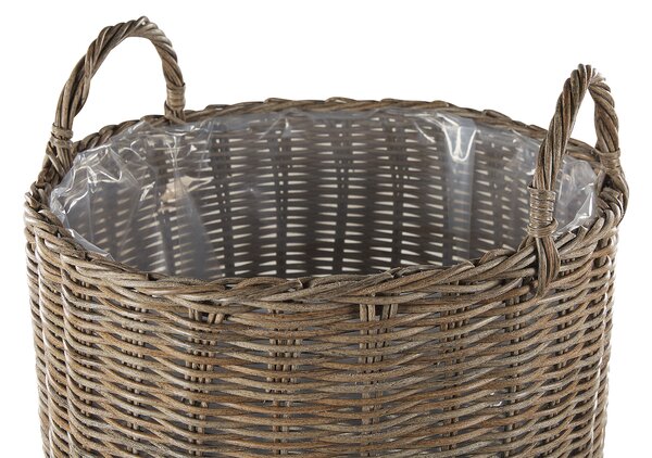 Sada 2 proutěných květináčů BITOLA Umělý ratan 40/48 cm Hnědá