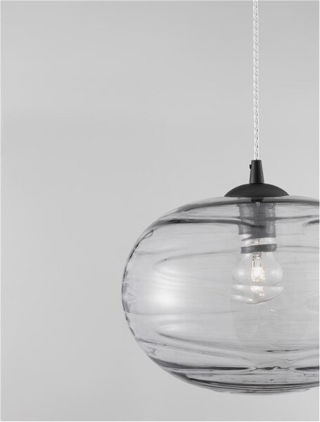 Nova Luce Závěsné svítidlo EVLEEN matný černý kov a světle šedé sklo E27 1x12W