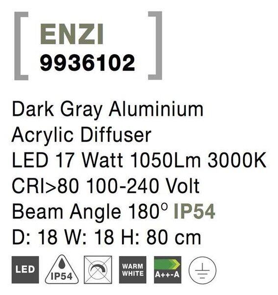 Nova Luce Venkovní sloupkové svítidlo ENZI tmavě šedý hliník akrylový difuzor LED 15W 3000K 180st. IP54