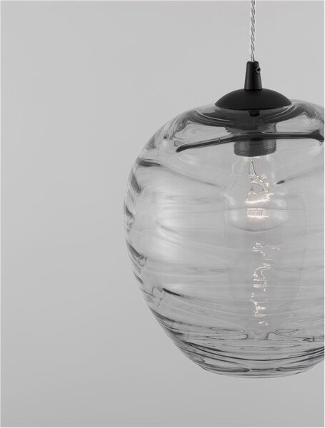 Nova Luce Závěsné svítidlo EVLEEN matný černý kov a světle šedé sklo E27 1x12W