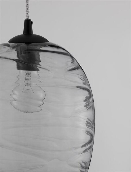 Nova Luce Závěsné svítidlo EVLEEN matný černý kov a světle šedé sklo E27 1x12W