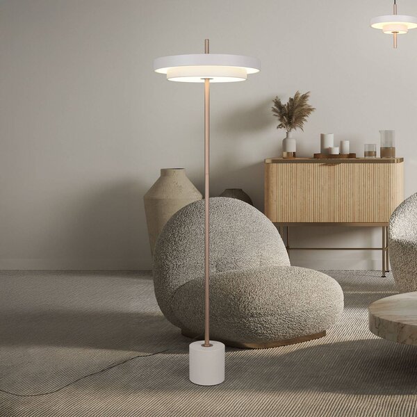 Trio Lighting LED stojací lampa Keaton, světle šedá, výška 138 cm, kov,, stmívatelný, Hliník / šedá / zinek, Obývací pokoj / jídelna, kov