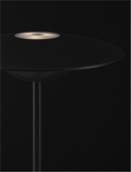Nova Luce Venkovní stolní lampa FABIO černý litý hliník a matný akryl LED 2W 3000K 5V DC 83st. IP54 vypínač na těle / USB kabel