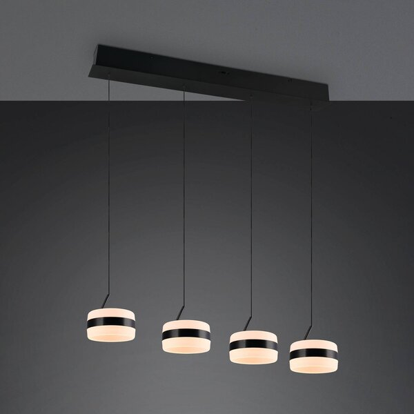 Trio Lighting LED závěsné světlo Dios, černé, délka 85 cm, 4 svítidla., stmívatelný, Černá, Obývací pokoj / jídelna, kov, Moderní