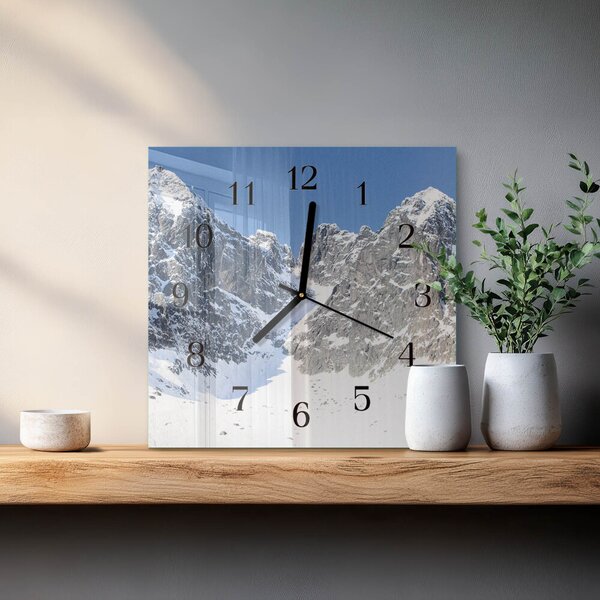 Skleněné hodiny na stěnu Zima v horách zskc-30x30-00178524
