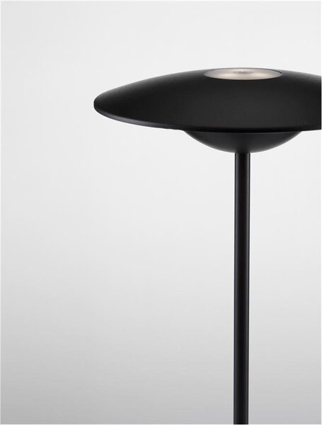 Nova Luce Venkovní stolní lampa FABIO černý litý hliník a matný akryl LED 2W 3000K 5V DC 83st. IP54 vypínač na těle / USB kabel
