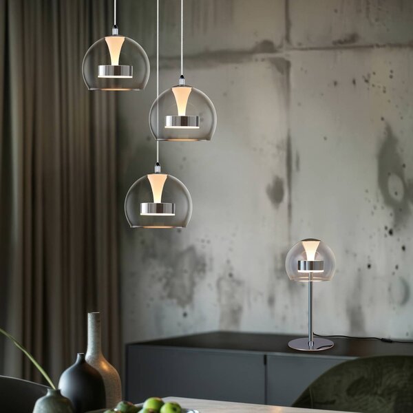 Trio Lighting Závěsné LED světlo Flynt, Ø 42 cm, chromová, kovová 3-flg., stmívatelný, Chrom / stříbro, Obývací pokoj / jídelna, kov, Moderní