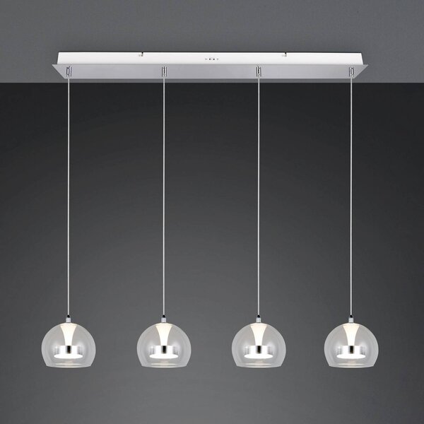 Trio Lighting Závěsné světlo LED Flynt, délka 97 cm, chromovaný kov, 4 žárovky., stmívatelný, Chrom / stříbro, Obývací pokoj / jídelna, kov, Moderní