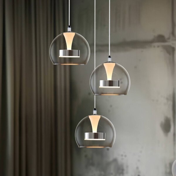 Trio Lighting Závěsné LED světlo Flynt, Ø 42 cm, chromová, kovová 3-flg., stmívatelný, Chrom / stříbro, Obývací pokoj / jídelna, kov, Moderní