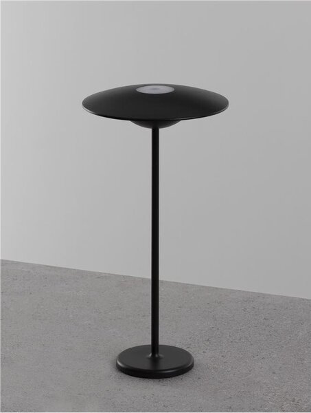 Nova Luce Venkovní stolní lampa FABIO černý litý hliník a matný akryl LED 2W 3000K 5V DC 83st. IP54 vypínač na těle / USB kabel