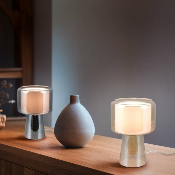 Trio Lighting Stolní lampa Rocka, chrom, výška 29 cm, sklo/látka, Chrom / stříbro, Obývací pokoj / jídelna, Sklo