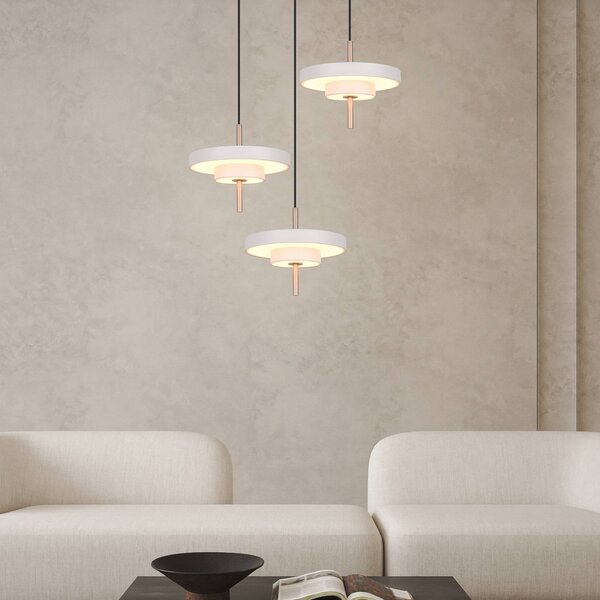 Trio Lighting Závěsné LED světlo Keaton, světle šedé, Ø 45 cm, kov, 3-flg., stmívatelný, Hliník / šedá / zinek, Obývací pokoj / jídelna, kov, Skupinová svítidla