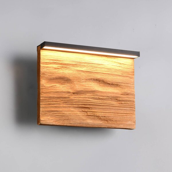 Trio Lighting LED nástěnné světlo Kalea, šířka 20 cm, barva dřeva, dřevo, stmívatelný, Světlé dřevo, Obývací pokoj / jídelna, Dřevo